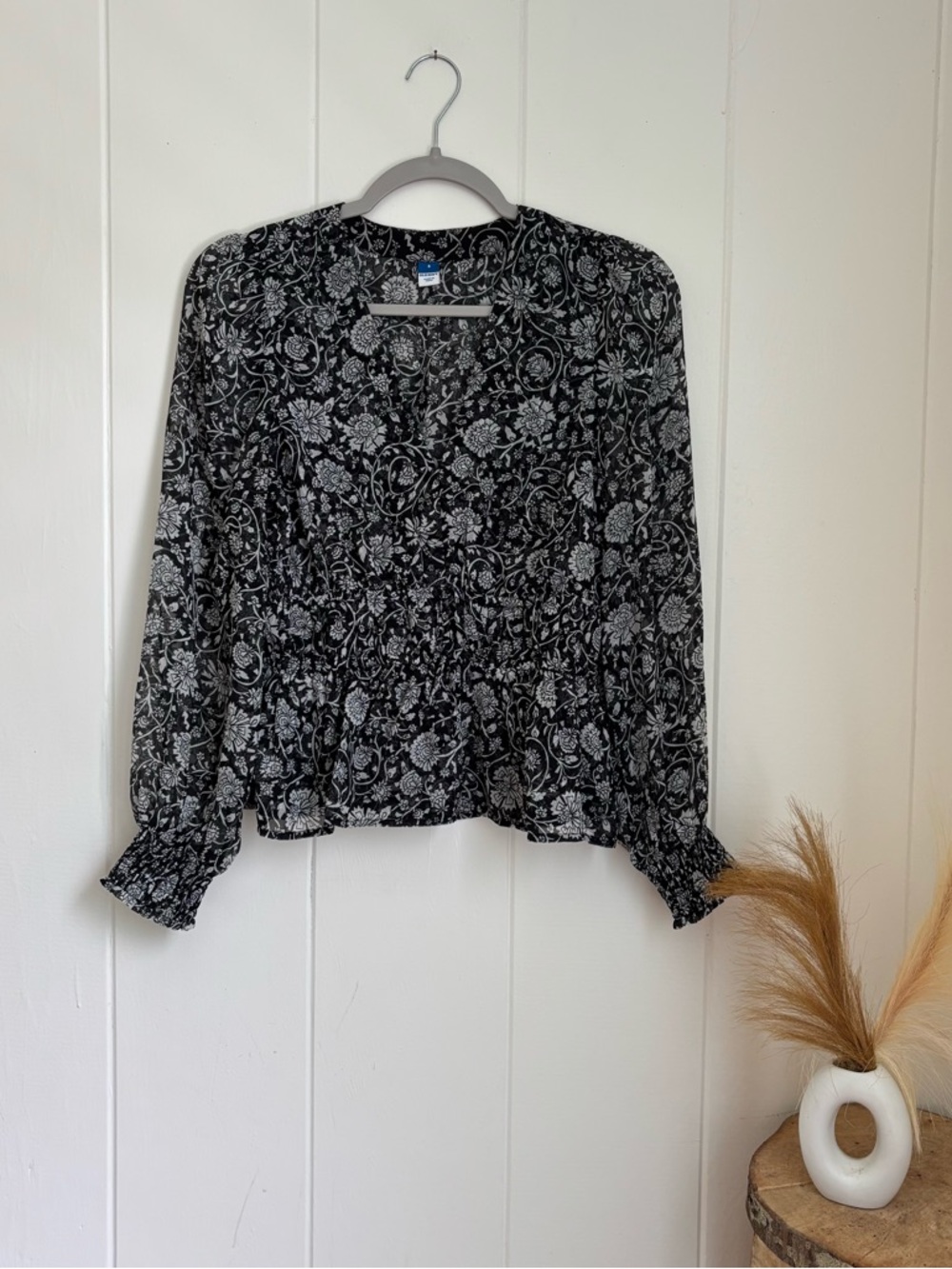 Old Navy Black Floral Peplum Blouse